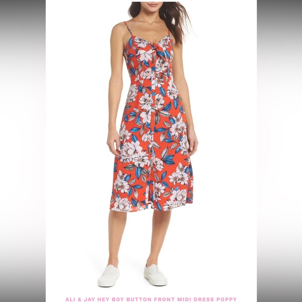 ALI & JAY Floral Midi Dress - Red and White